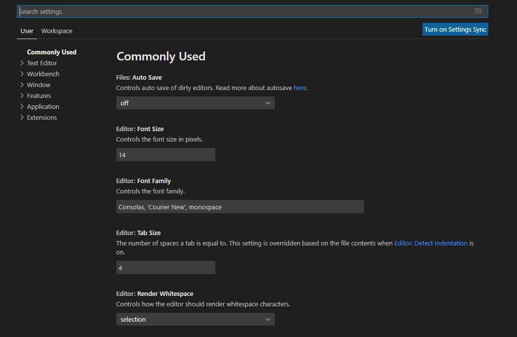 Opening VSCode Settings